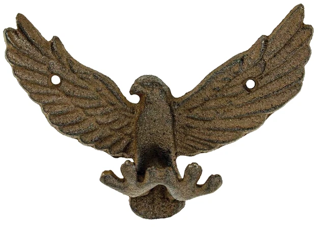 American Eagle Wall Hook Cast Iron Key Towel Coat Hanger Brown 6.5" Bird Decor