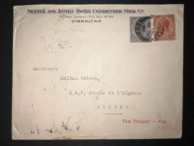 1930 Gibraltar Cover to Oudja Algeria Nestle Anglo Swiss Condensed Milk