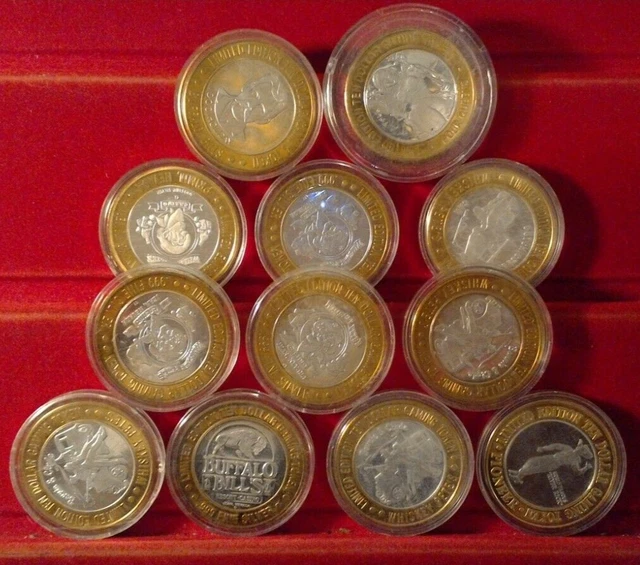 LOT of 12 Vintage .999 Fine Silver Casino Gaming Silver Strike Tokens NEVADA