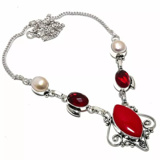 Coral rojo italiano, collar de joyería étnica hecha a mano con piedras...