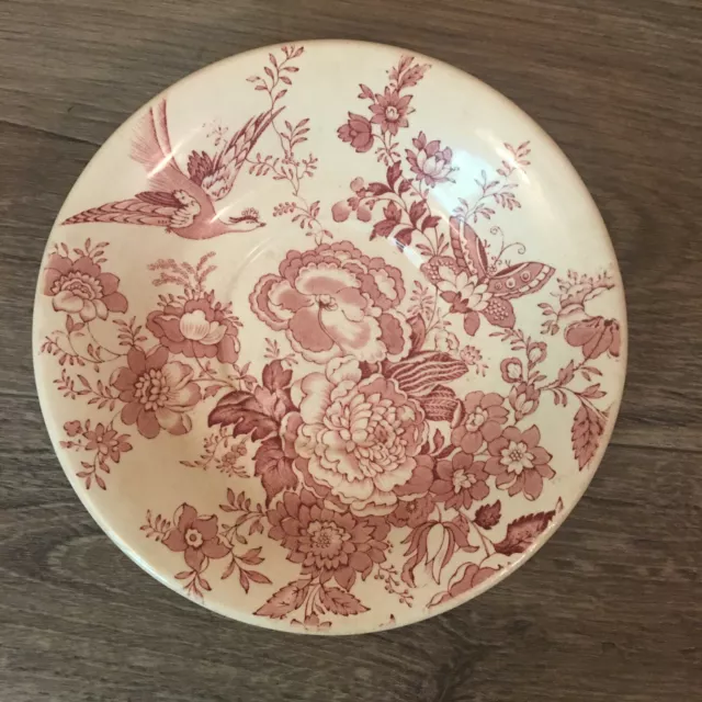 Maling Red Transferware 8.25" Bowl Pheasant Peony Butterfly England Newcastle