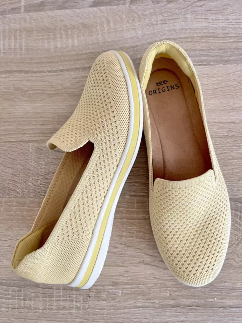 Earth Origins Berit Yellow Knit Slip On Loafer Comfort Walking Sneakers Sz 8