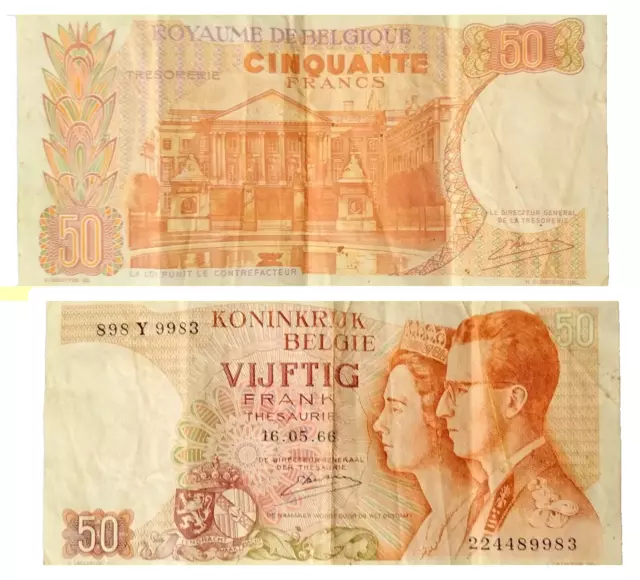 Vintage 1966 Kingdom of Belgium 50 Francs / Koninkrijk Belgie Vijftig 50 Franc