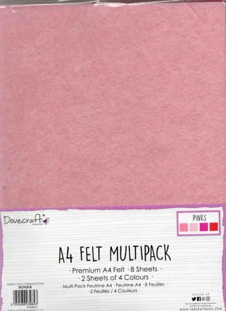 Dovecraft: Premium A4 Felt Multipack: 8 hojas: rosas