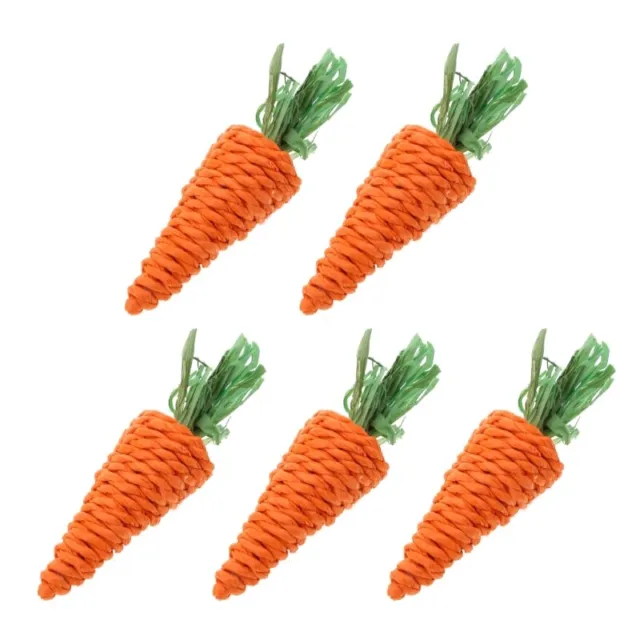 Rabbit Chew Toy Natural Hay Grass Carrot Toys for Bunny Guinea Pig Rat 5 Pack