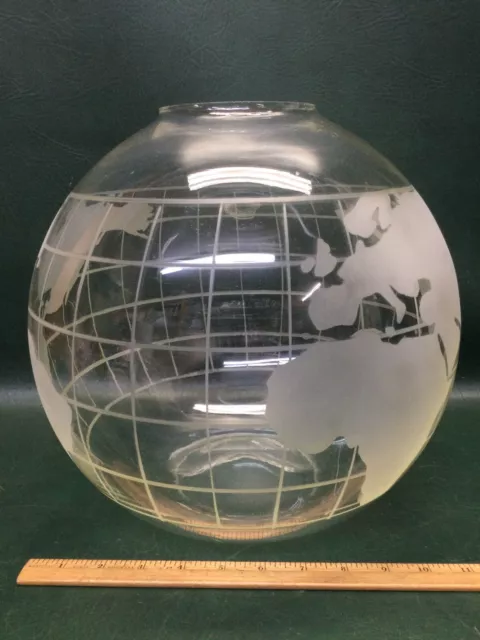 Rare Large Vintage Clear Glass Etched Globe Bowl Vase Fish Bowl 11.5"