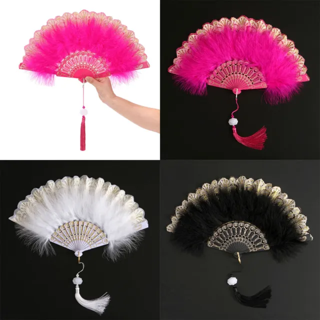 Womens Feather Wedding Hand Parties Fan Gift Folding 1920s Handheld Chinese