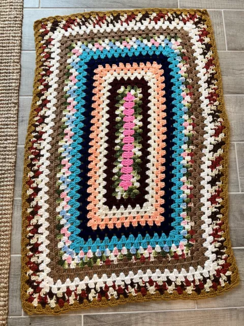 Handmade Afghan Crochet Lap Blanket 42x28 Colorful #857 Small Wheelchair Travel