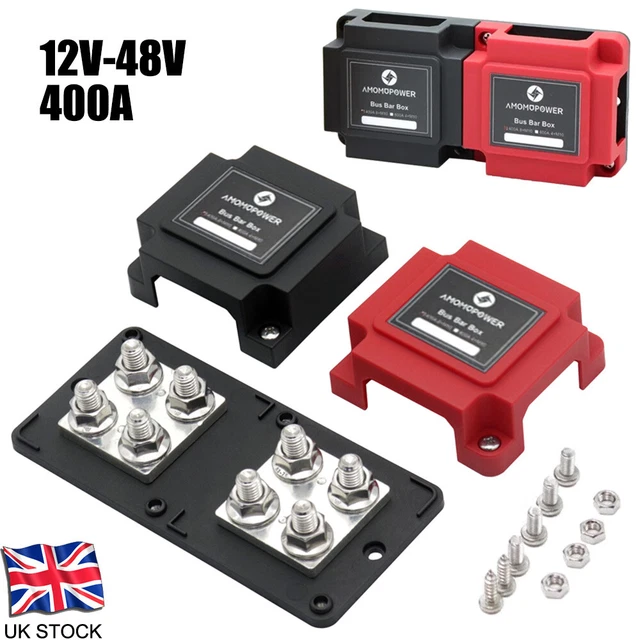 HEAVY DUTY 4 Way Bus Bar/Power Distribution Box Screw Terminal Studs M8