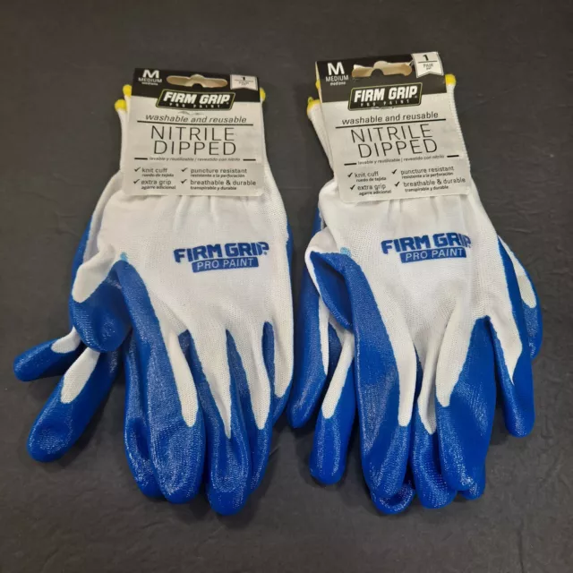 2 x Firm Grip Nitrile Dipped Pro Paint Blue Washable Reusable Gloves Size M NEW