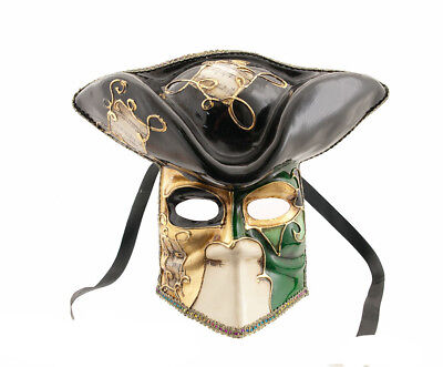 Mask Casanova from Venice Bauta Green Carnival Venetian Authentic - V45 252