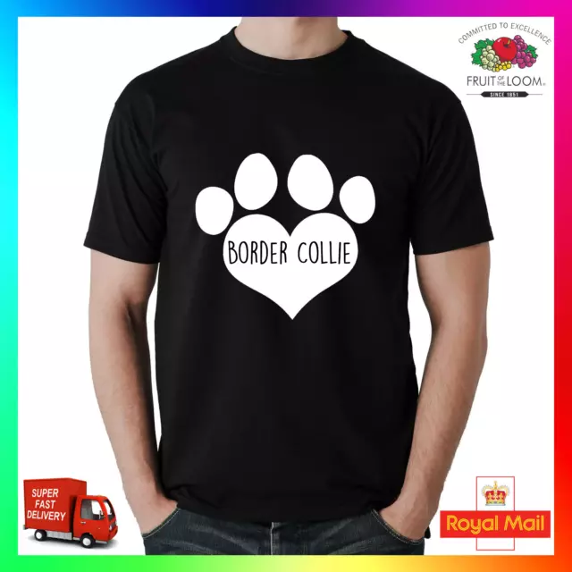 Border Collie T-Shirt Shirt Printed Tee I Love Heart Paw Dog Pet Puppy Pup