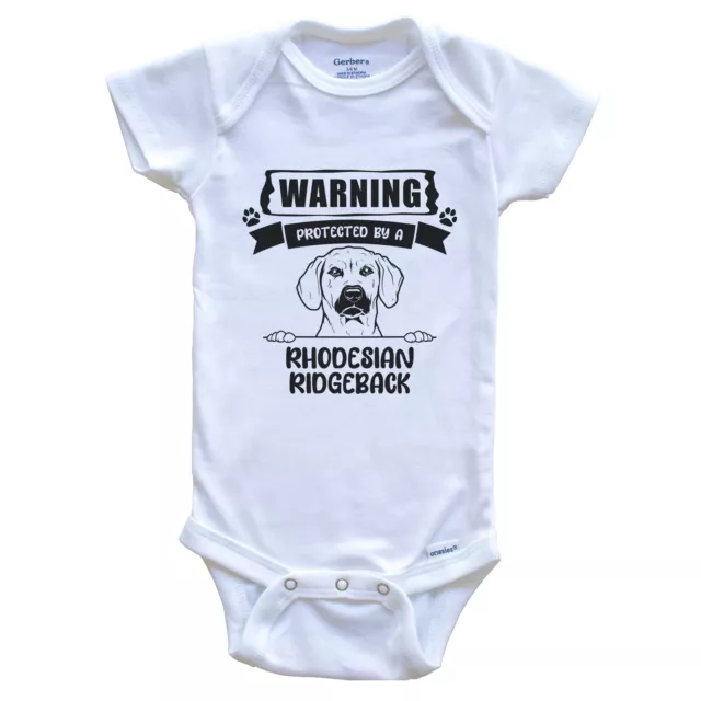 Warning Protected By A Rhodesian Ridgeback Funny Cute Dog Breed Baby Bodysuit