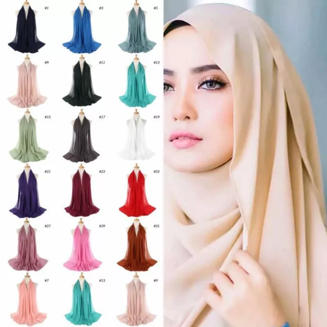 Women Plain Bubble Chiffon Hijab hi Islamic Muslim Turban Scarf Shawls Colors