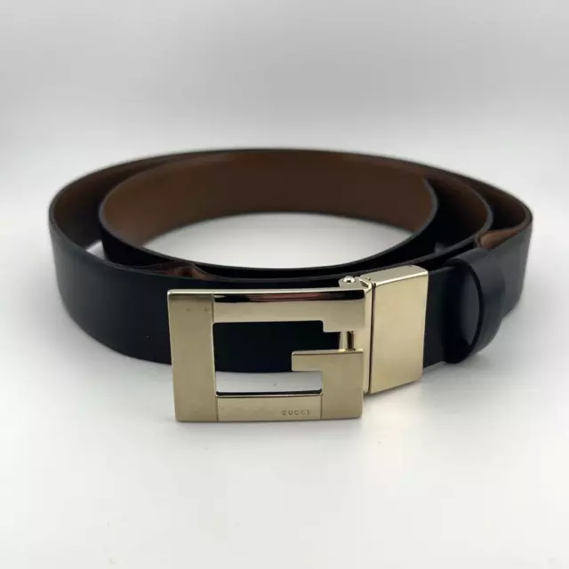 AUTHENTIC GUCCI BELT G metal fittings buckle leather Black From Japan ...