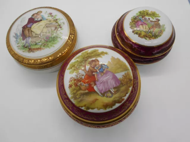 Lot De 3 Grandes Boite A Bijoux Bonbonnière Scène Galante En Porcelaine Limoges