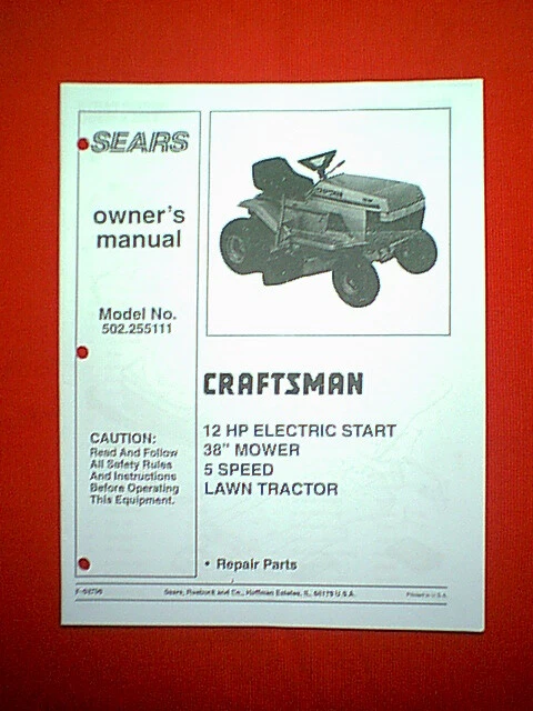 SEARS CRAFTSMAN 12 Hp 38" 5-Speed Lawn Tractor Model # 502.255111 Parts ...