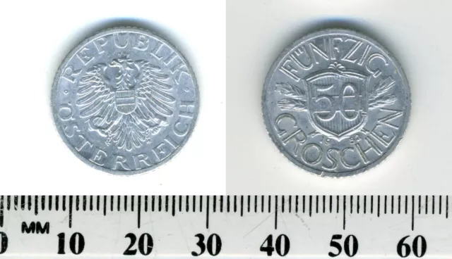 Austria 1952 - 50 Groschen Aluminum Coin - Imperial Eagle with Austrian shield