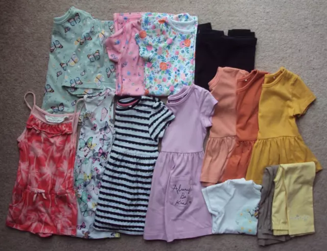 Girls Clothing Bundle Age 2-3 Assorted Tops Dresses Leggings Nightwear 15 Items
