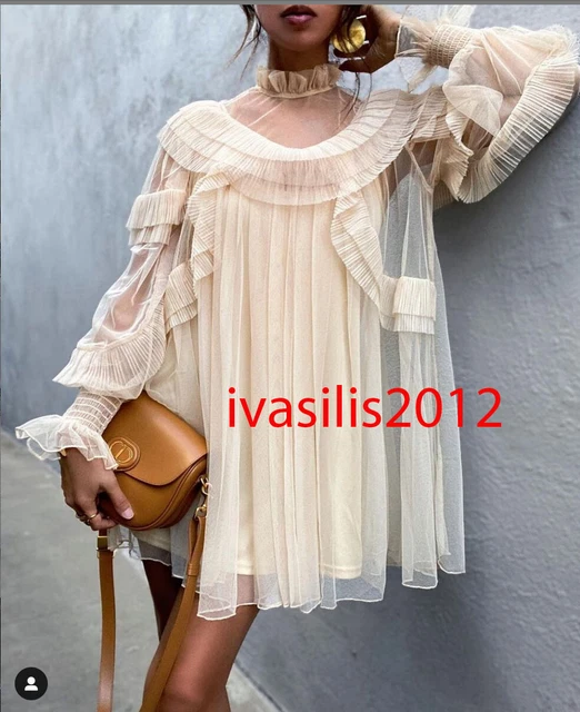 ZARA NEW WOMAN Mini Knit Tulle Dress Pleated Ruffles Vanilla S,M,L 5507/101 $54.99 - PicClick ZARA NEW WOMAN Mini Knit Tulle Dress Pleated Ruffles Vanilla S,M,L 5507/101 $54.99 - PicClick