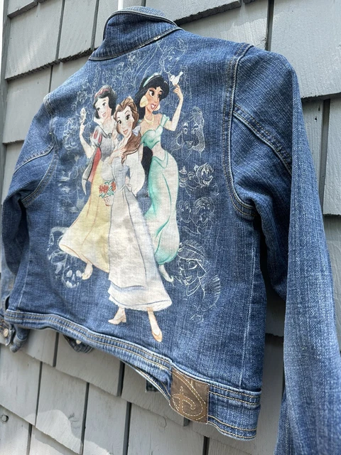 Y2K VTG Disney Studio Denim Jean Jacket Princess Rhinestone Buttons Girls M 7/8