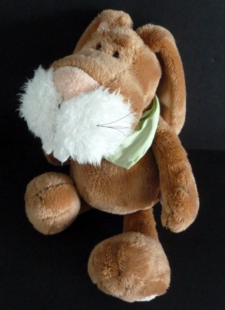 i5. DOUDOU PELUCHE NICI LAPIN marron beige blanc bandana vert 25cm EXC. ETAT