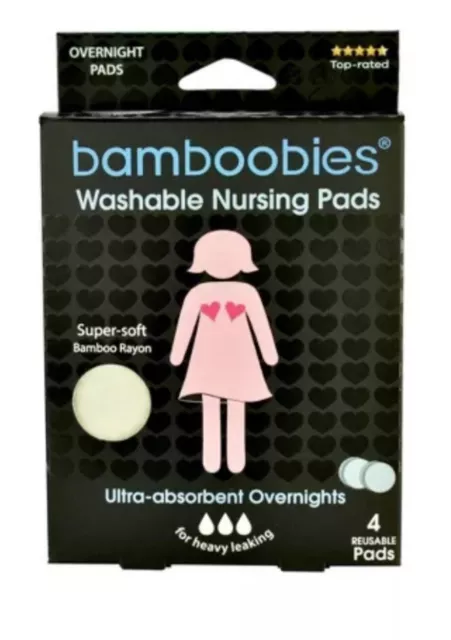 Bamboobies Washable Overnight Nursing Pads for Breastfeeding Reusable Pack of 4