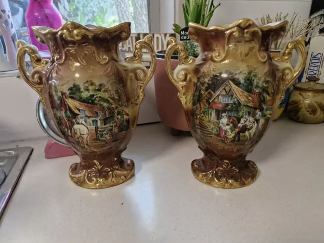 Two Antique Ceramic Vase Made In England #335 In Excellent Condition.