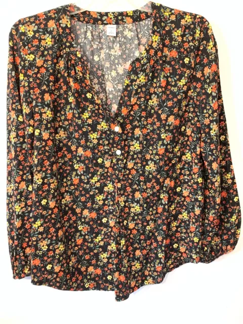 Old Navy Black Light Weight Long Sleeves Floral Print Top Sz S EUC