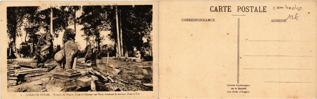 CPA AK CAMBODGE INDO CHINA ANGKOR-THOM Temple of Bayon Lion & Garuda (428238)