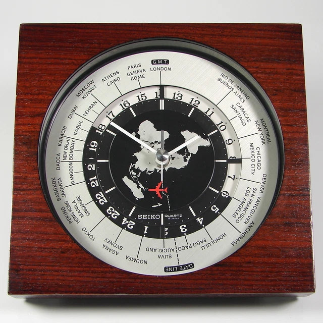 SEIKO VINTAGE WORLD Time desk clock sweeping seconds red aeroplane