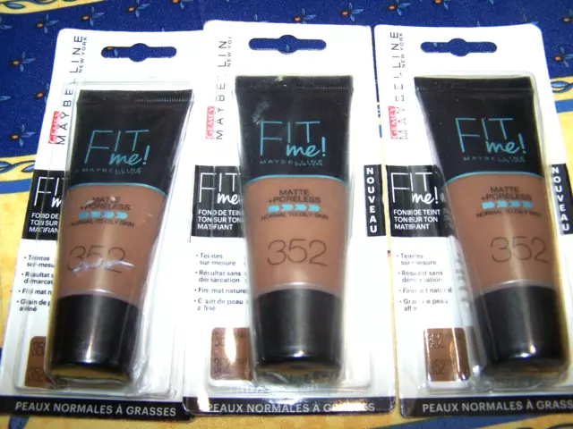 Maybelline - lot de 3 fond de teint Fit Me 352 truffe cacao 30 ml