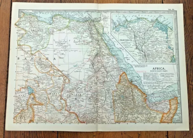 1903 large colour fold out map titled - africa - north east part