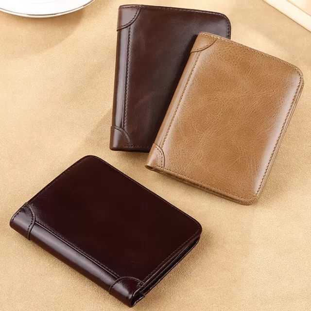 GENUINE LEATHER Mens Wallet RFID Blocking Purse Slim ID Credit Card Holder Gifts