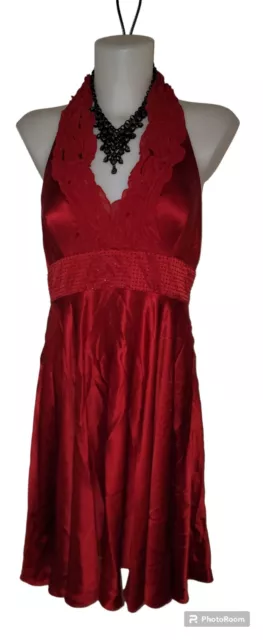 Vintage Y2K 90s Adrianna Papell Red Silk Halter Flowy Whimsical Dress Sz 12