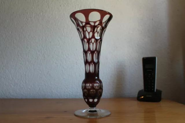Alte Grosse Art Deco Vase Glas Linsenschliff Überfang Blumenvase