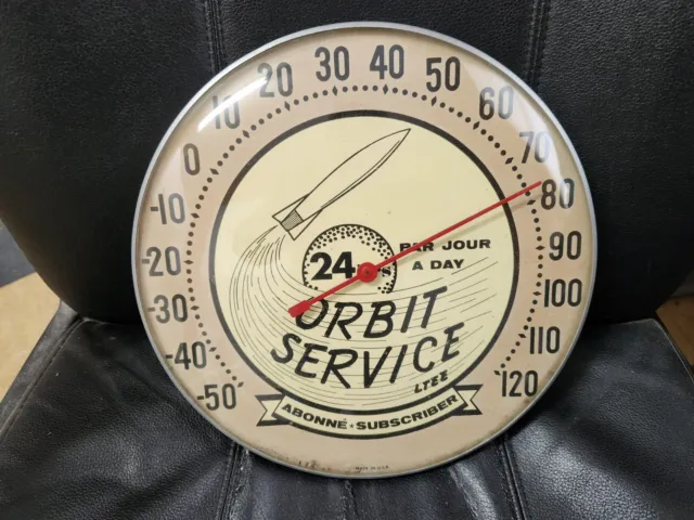 Rare Vintage Orbit Service Round 12" Glass Faced Made In U.S.A.Thermometer
