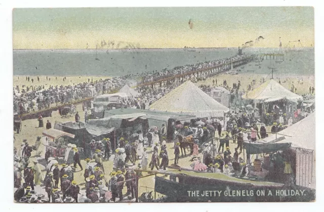 The Jetty Glenelg on a Holiday Adelaide South Australia Old Postcard c1907