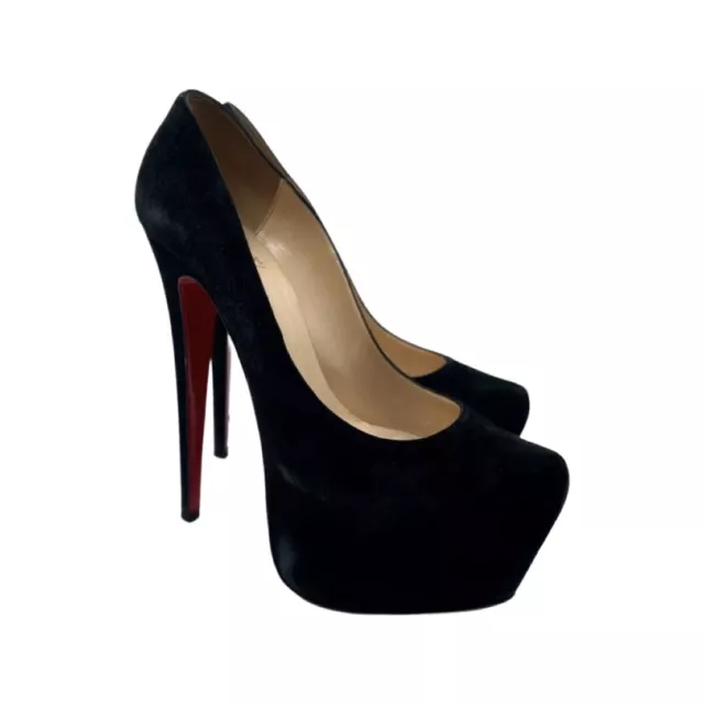 CHRISTIAN LOUBOUTIN Daffodile Black Suede Platform Pumps Heels US 7.5 / EU 37.5 2