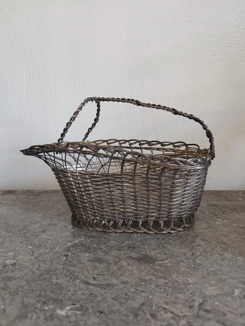 PANIER ANCIEN EN Fil De Fer style grillage à poule - Anse En Bois TBE