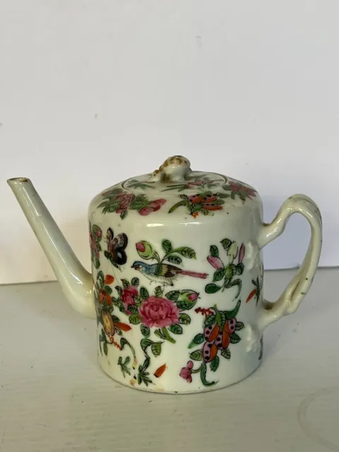 Antique Chinese Famille Rose Porcelain Canton Teapot Late Qing
