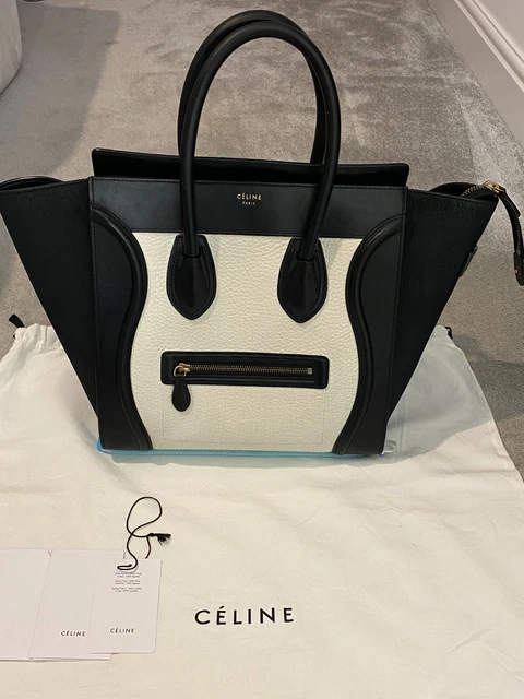 CELINE White & Black Leather Mini Luggage Tote Bag - With Tags and Dust Bag