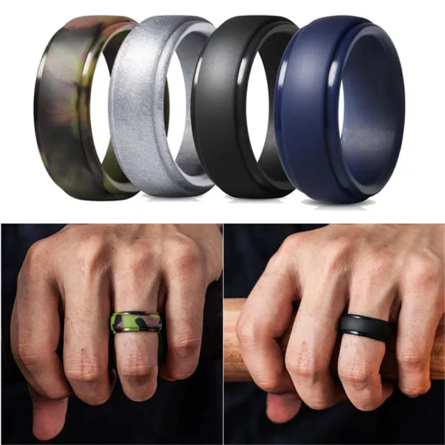 4PCS/Set Fashion Silicone Wedding Rings for Mens Step Edge Rubber Wedding Bands