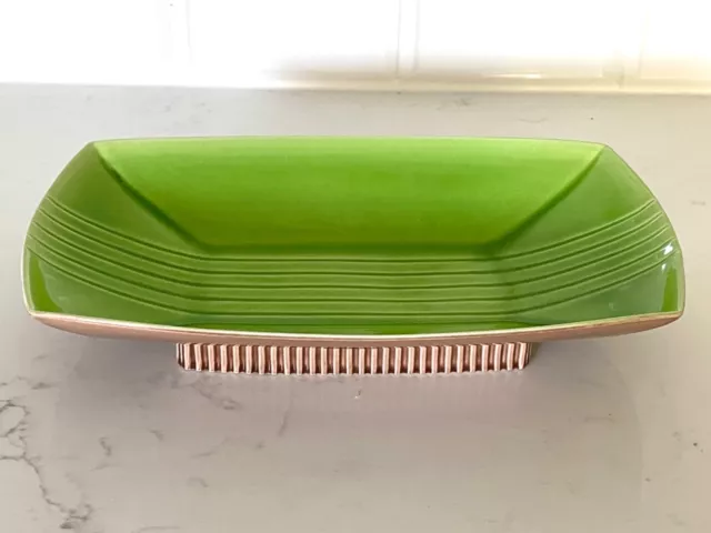 MCM Roselane Lime Green and Brown Rectangular Console Bowl 12"