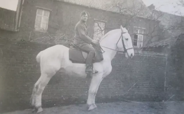 RAR Orig Foto 2.WK WW ! stolzer Soldaten Reitersoldat auf prächtig weißen Pferd