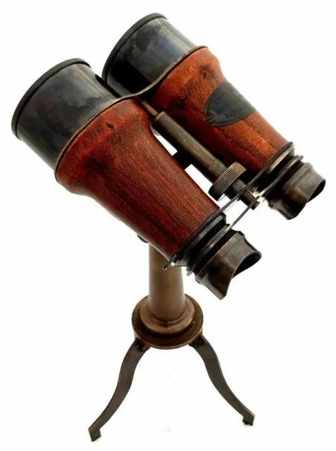 Telescope  Nautical Brass Binocular Leather Antique Desk With Table Tripod Stand