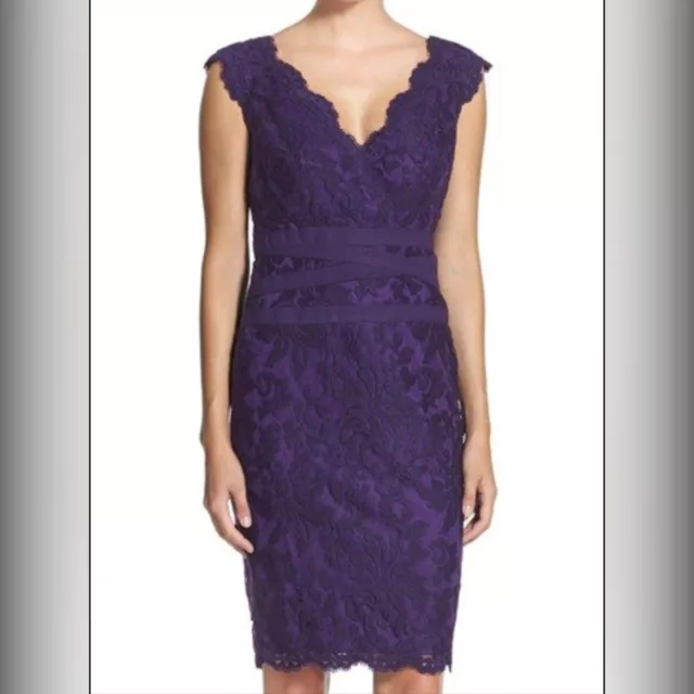 Tadashi Shoji Purple Lace Embroidered Sleeveless Knee-length Sheath Dress Size 8