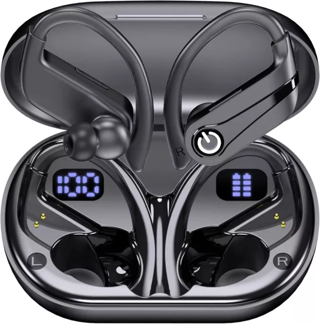 Auriculares Inalambricos Deportivos, Auriculares Bluetooth 5.3 con Gancho, 60H