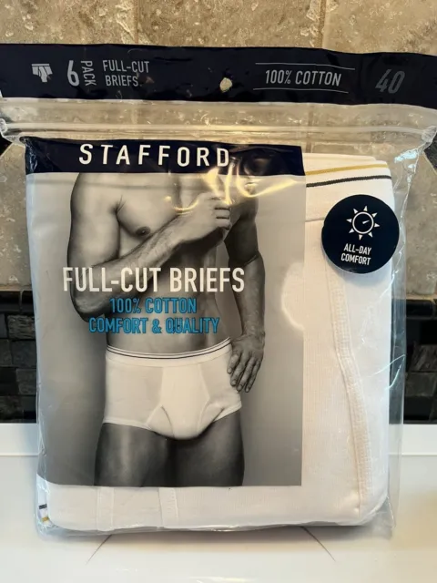 STAFFORD UNDERWEAR 6 Pack 100% Cotton Full Cut White Briefs Men's