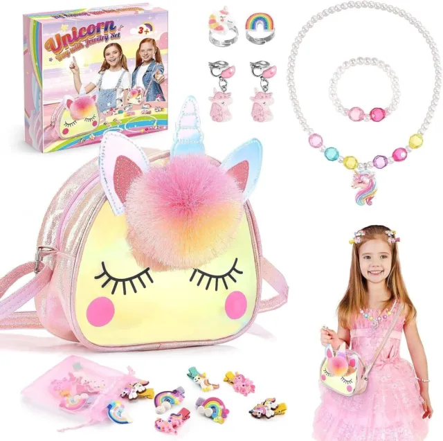 Unicorn Gifts for Girls Age 3-8，Kids Jewellery Sets Unicorn Toys 4 5 6 Year O